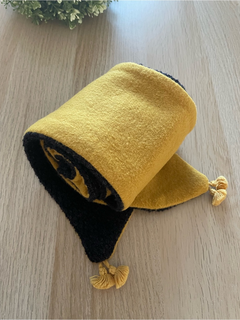 Reversible Yellow and Black Tassel Scarf Wrap